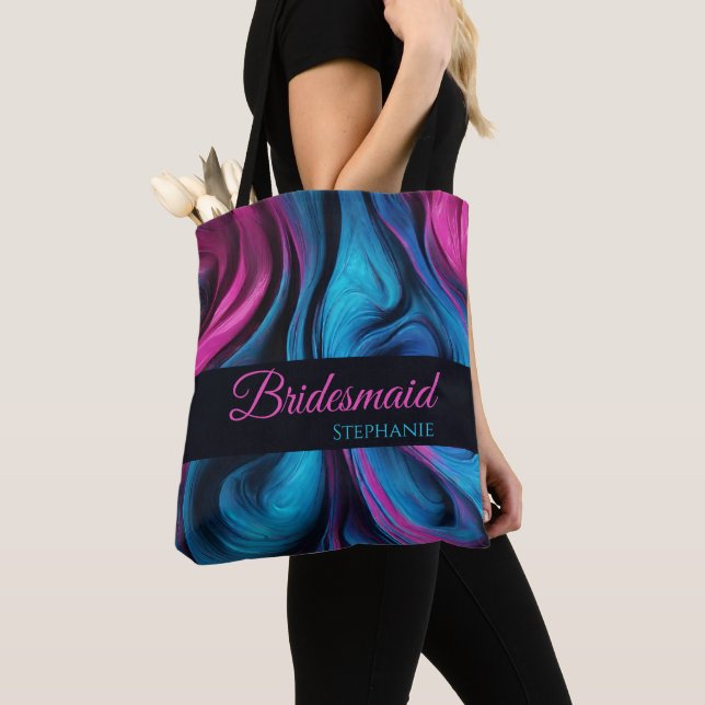 Modern Abstract-Blue and Pink-Bridesmaid- Tote Bag (Close Up)