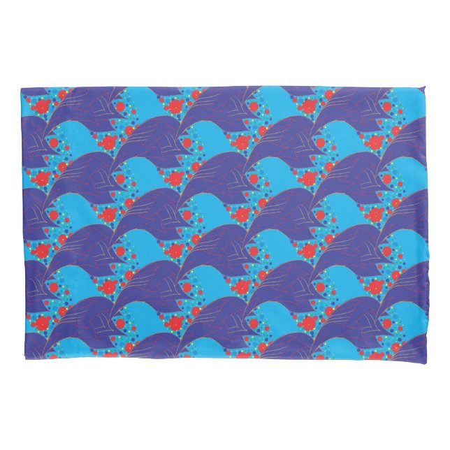 Modern abstract BLUE and red Rainbow drops pattern Pillowcase (Front)