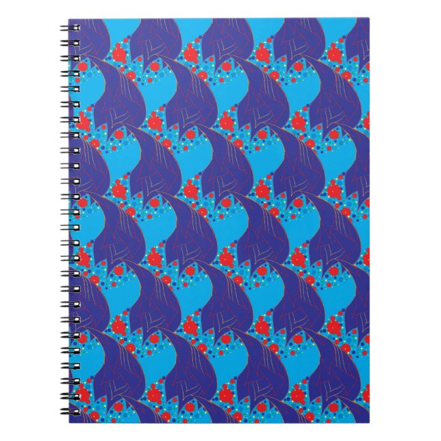 Modern abstract BLUE and red Rainbow drops pattern Spiral Notebook (Front)