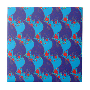 Modern abstract BLUE and red Rainbow drops pattern Tile
