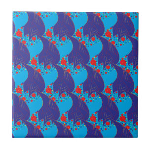 Modern abstract BLUE and red Rainbow drops pattern Tile