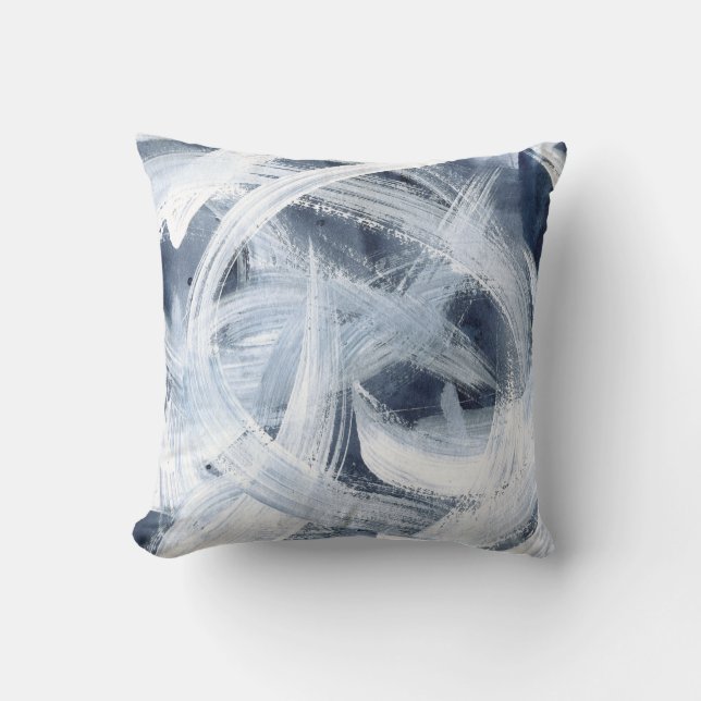 Modern Abstract Blue And White Painterly Cushion (Front)