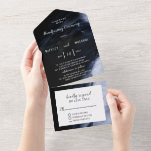 Modern Abstract Blue & Black No Envelope Required All In One Invitation