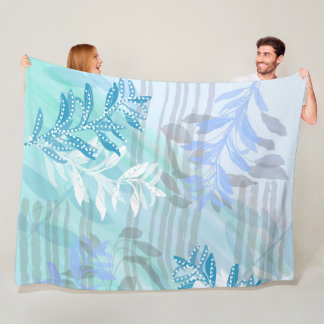 Modern Abstract blue botanical Leaf Fleece Blanket