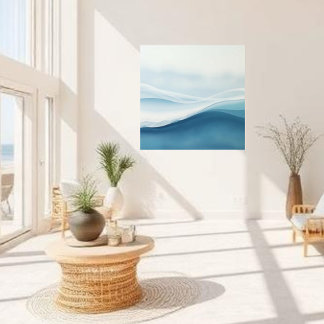 Modern Abstract Blue Calm Serene Waves Canvas Print