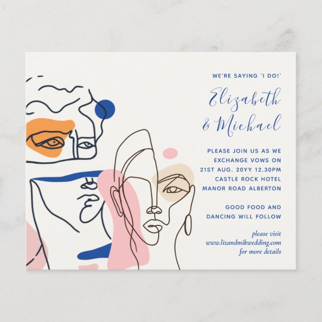 Modern Abstract Blue Coral Wedding Invites (Front)