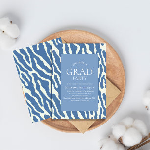 Modern abstract Blue & Cream Pattern graduation Invitation