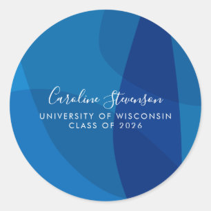 Modern Abstract Blue Custom Graduation Classic Round Sticker
