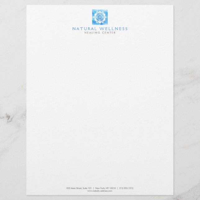 Modern Abstract Blue Floral Logo Wellness Custom Letterhead (Front)