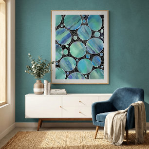 Modern abstract blue geometric shapes watercolor poster