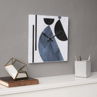 Modern Abstract Blue Geometric Square Wall Clock