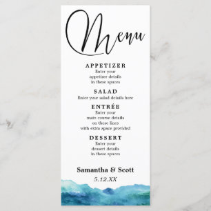 Modern Abstract Blue Green Aqua Watercolor Menu