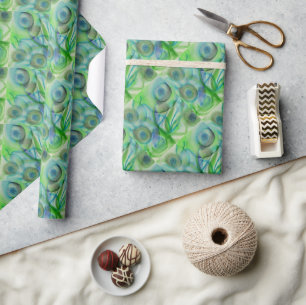 Modern Abstract Blue Green Floral Wrapping Paper