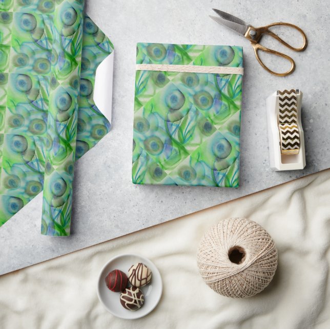 Modern Abstract Blue Green Floral Wrapping Paper (Crafts)