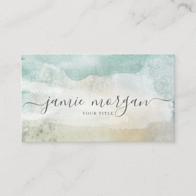 Modern Abstract Blue Green Watercolor Shapes Business Card (Front)