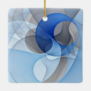 Modern Abstract Blue Grey Fractal Art Graphic Ceramic Ornament