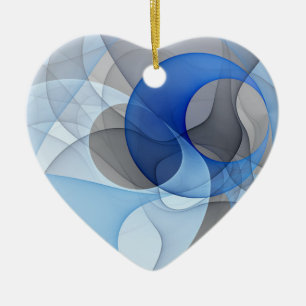 Modern Abstract Blue Grey Fractal Art Graphic Ceramic Tree Decoration