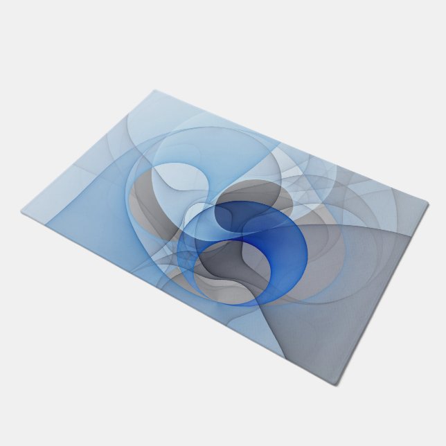 Modern Abstract Blue Grey Fractal Art Graphic Doormat (Angled)
