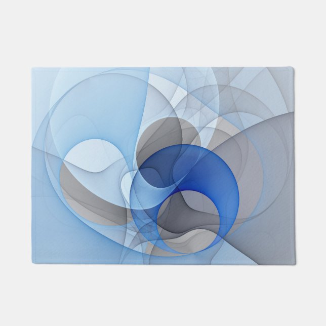 Modern Abstract Blue Grey Fractal Art Graphic Doormat (Front)