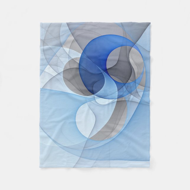 Modern Abstract Blue Grey Fractal Art Graphic Fleece Blanket (Front)