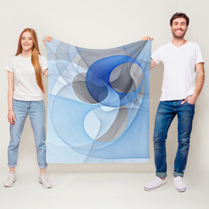 Modern Abstract Blue Grey Fractal Art Graphic Fleece Blanket