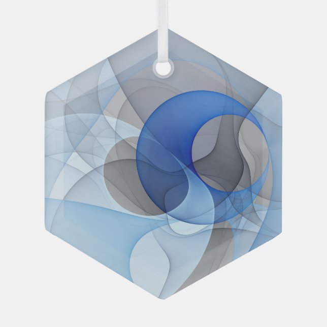 Modern Abstract Blue Grey Fractal Art Graphic Glass Tree Decoration (Front)