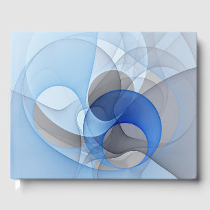 Modern Abstract Blue Grey Fractal Art Graphic Guest Book