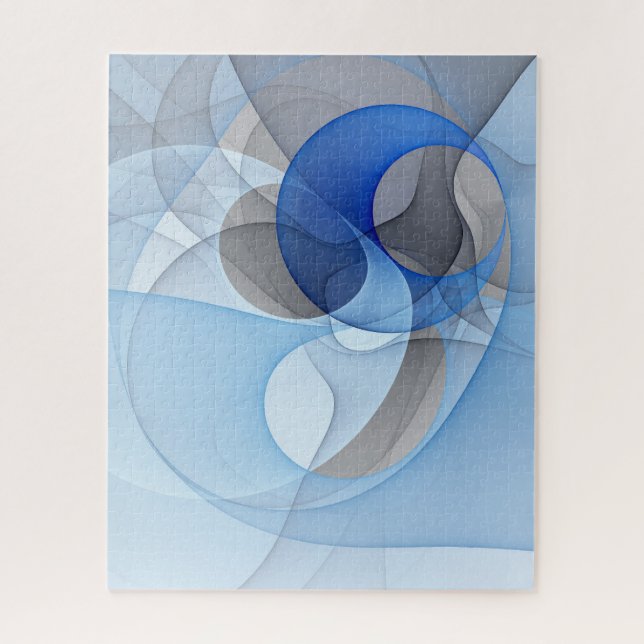 Modern Abstract Blue Grey Fractal Art Graphic Jigsaw Puzzle (Vertical)