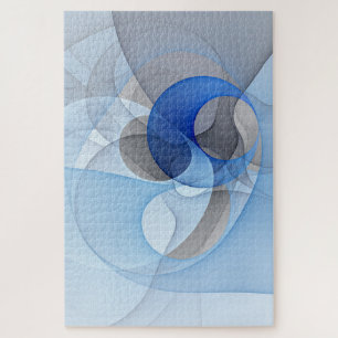 Modern Abstract Blue Grey Fractal Art Graphic Jigsaw Puzzle
