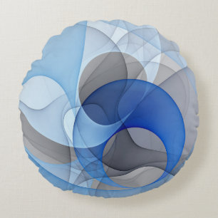 Modern Abstract Blue Grey Fractal Art Graphic Round Cushion