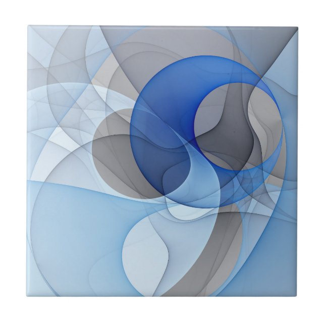 Modern Abstract Blue Grey Fractal Art Graphic Tile (Front)