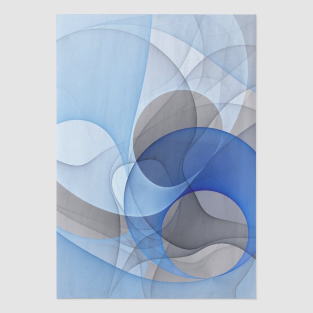 Modern Abstract Blue Grey Fractal Art Graphic Tissue Paper (Front)