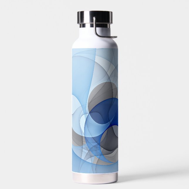 Modern Abstract Blue Grey Fractal Art Graphic Water Bottle (Left)
