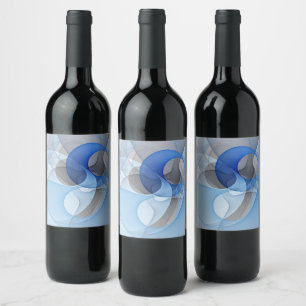 Modern Abstract Blue Grey Fractal Art Graphic Wine Label