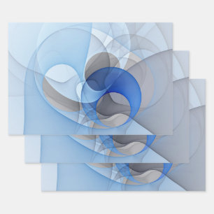 Modern Abstract Blue Grey Fractal Art Graphic Wrapping Paper Sheet