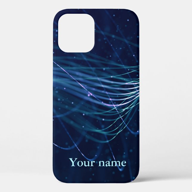 Modern Abstract Blue Lines With Name Case-Mate iPhone Case (Back)