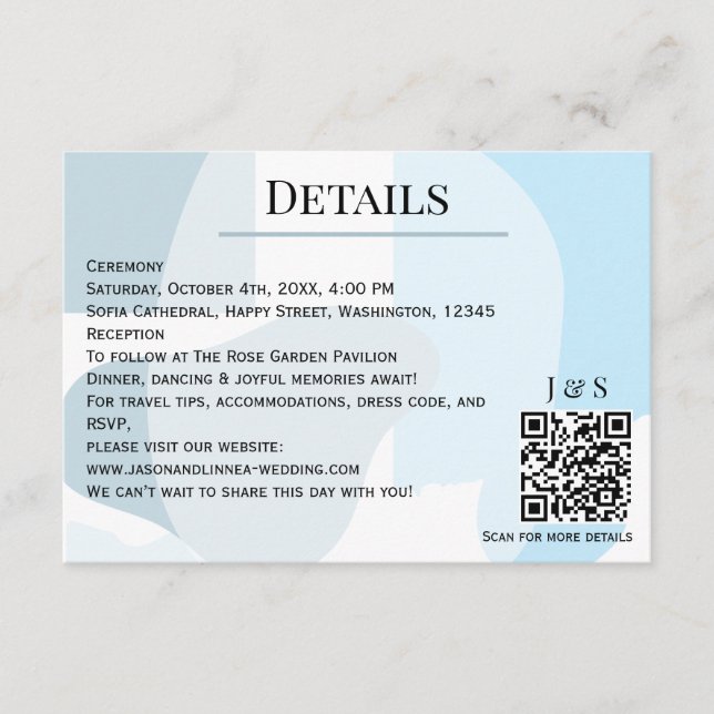 Modern Abstract Blue Minimalist Artistic Wedding  Enclosure Card (Front)