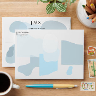 Modern Abstract Blue Minimalist Artistic Wedding  Envelope