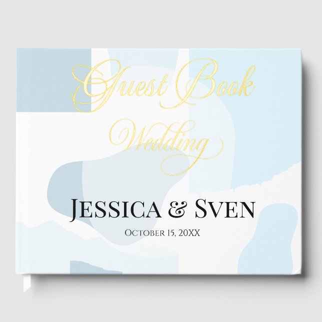 Modern Abstract Blue Minimalist Artistic Wedding  Guest Book (Front)