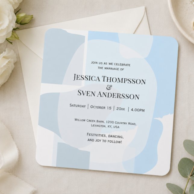 Modern Abstract Blue Minimalist Artistic Wedding  Invitation (Creator Uploaded)