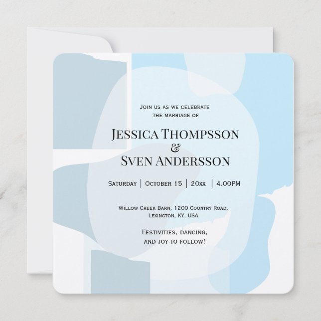 Modern Abstract Blue Minimalist Artistic Wedding  Invitation (Front)