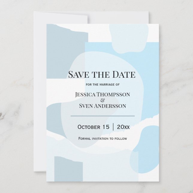 Modern Abstract Blue Minimalist Artistic Wedding  Save The Date (Front)