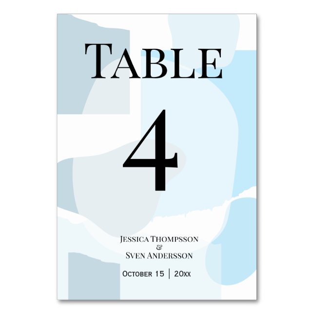 Modern Abstract Blue Minimalist Artistic Wedding  Table Number (Front)