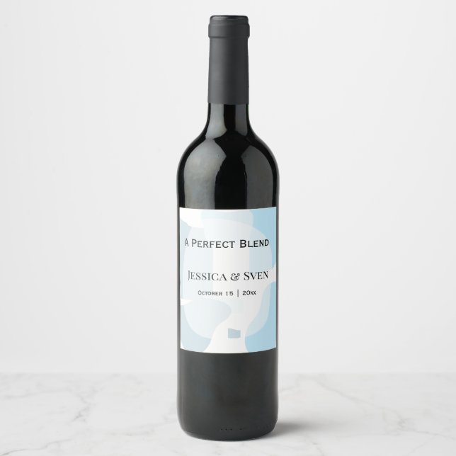 Modern Abstract Blue Minimalist Artistic Wedding  Wine Label (Front)