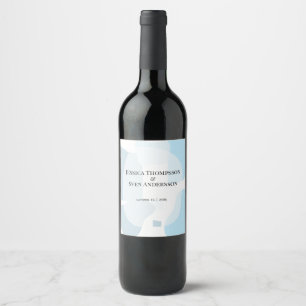 Modern Abstract Blue Minimalist Artistic Wedding Wine Label