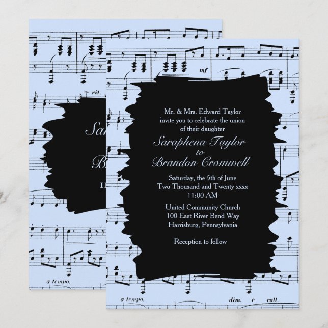 Modern Abstract  Blue Music Wedding Invite (Front/Back)
