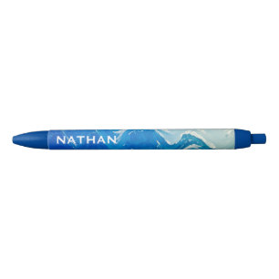 Modern Abstract Blue Ocean Art Personalised Black Ink Pen