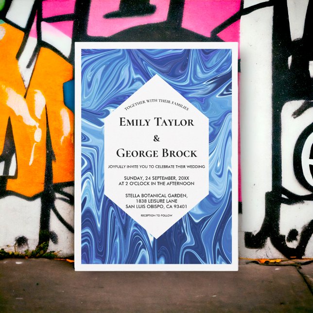 Modern Abstract Blue Oil Painting Minimal Wedding Invitation (Creator Uploaded)