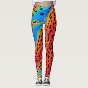 Modern Abstract Blue Orange Animal Print Wild Leggings