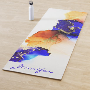 Modern Abstract Blue Orange Gold  Yoga Mat